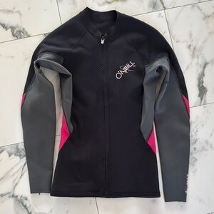 O'Neill Women's Black and Pink 1 mm front zip Bahia wetsuit jacket
